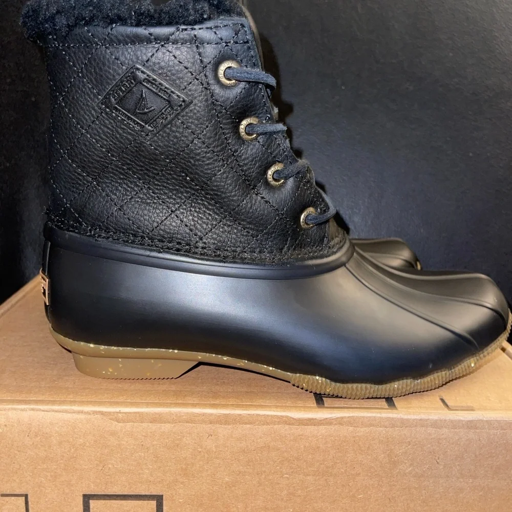 SPERRY Women’s 6.5 Saltwater Winter Lux Boots Black Wool Thinsulate 84618 NWOB